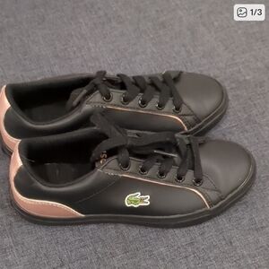 Lacoste Black Sneakers with Pink Trim Size 13 Kids